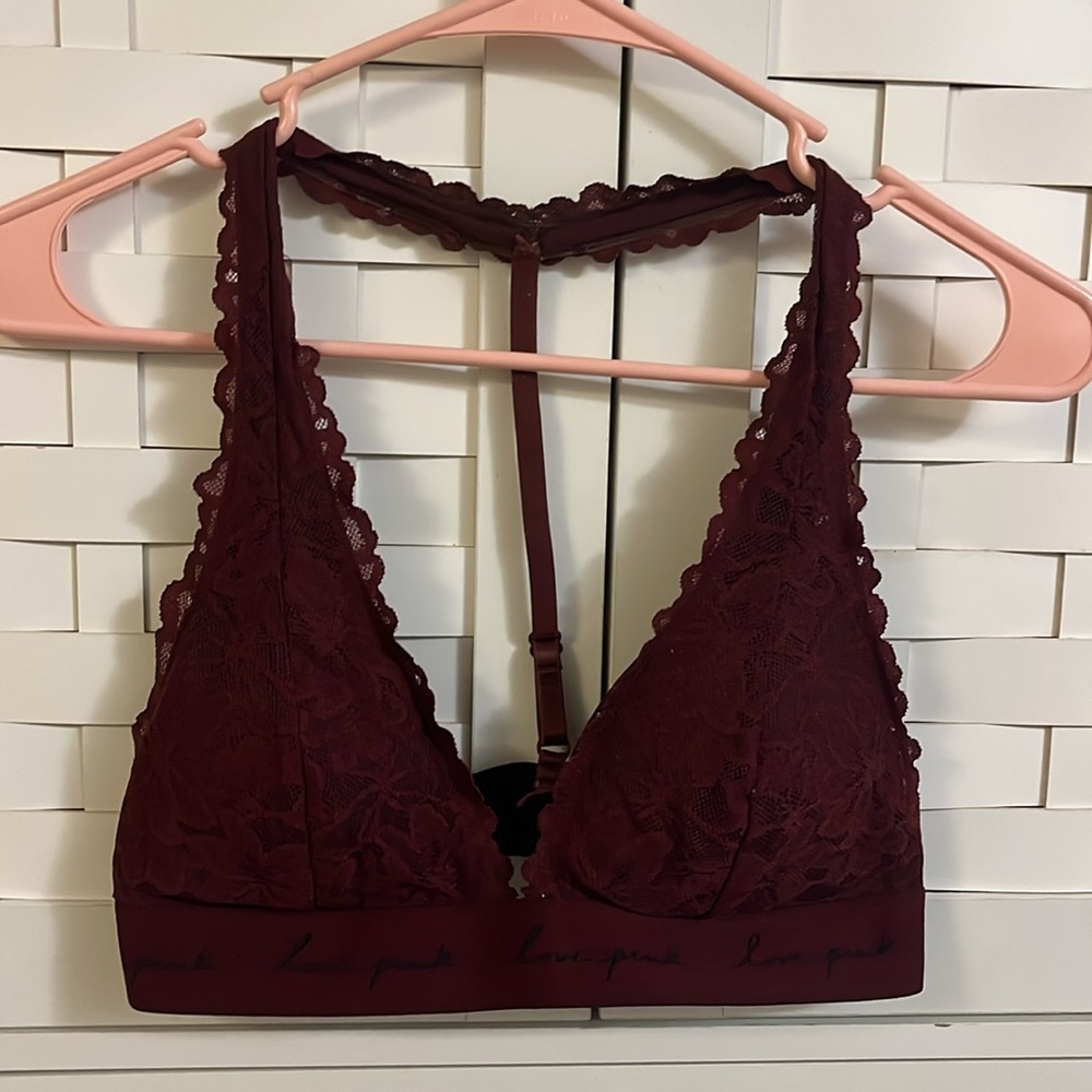 PINK Victoria's Secret Lace Bralette - Burgundy Maroon